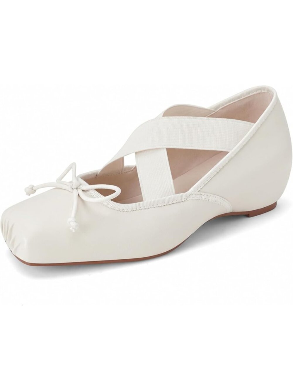 Women's White Square Toe Soft Strap Low Wedge Comfortable Walking Ballet Flats - Picture 5 of 7
